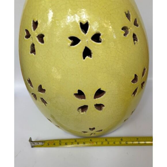 1 Pottery Barn Handcrafted Terra Cotta Pierced Easter Egg Candle Dome Yellow 10” - Picture 7 of 10